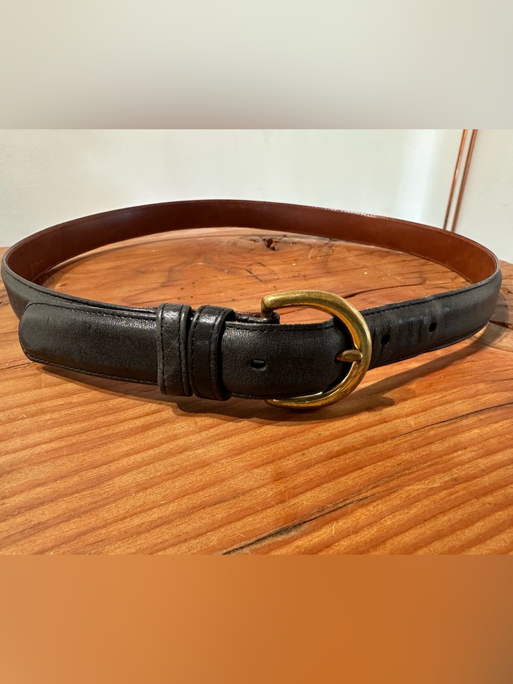 Coach Black Full Grain Leather Belt Brass Horseshoe Buckle